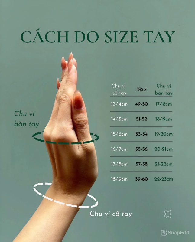 bảng size vòng đá theo chu vi cổ tay